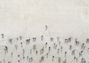 Crowd from above forming a growth graph