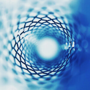 Macro close up image of a metal stent (coronary/peripheral stent which is used to treat blocked arteries through an angioplasty procedure)