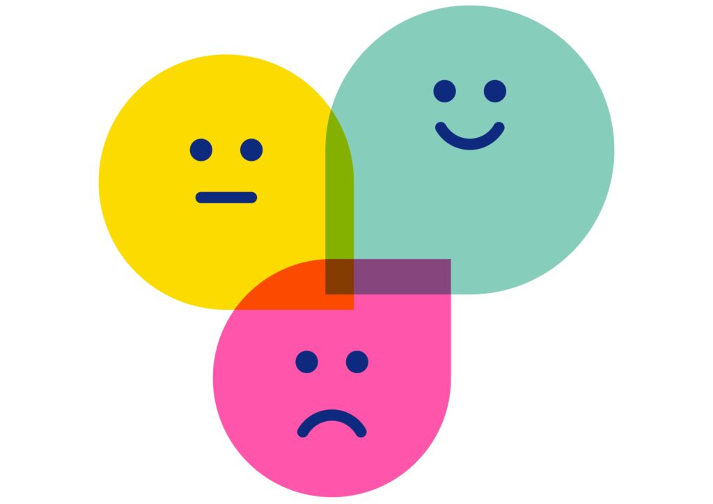 Vector illustration of a customer feedback and experience emoticons. Cut out design elements on a white background. Colors are global for easier editing.